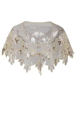 Zapaka Cape Femme Paillettes Fleur Vert Années 1920 20 Zapaka Cape Femme Paillettes Fleur Vert Années 1920 -Zapaka VW002ivory