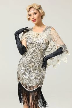 Zapaka Cape Femme Paillettes Fleur Vert Années 1920