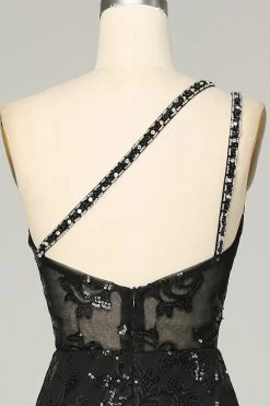 Gaine Une épaule Sans Dos Dentelle Noire Robe Longue 12 Gaine Une épaule Sans Dos Dentelle Noire Robe Longue -Zapaka WH2130 20Black 20 5