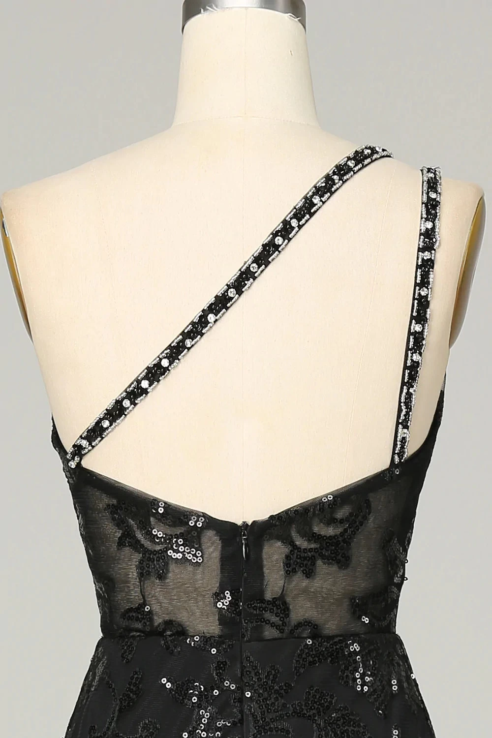 Gaine Une épaule Sans Dos Dentelle Noire Robe Longue 7 Gaine Une épaule Sans Dos Dentelle Noire Robe Longue – Image 5