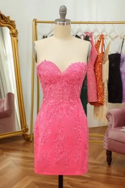 Robe Courte Rose Serrée Avec Appliques
