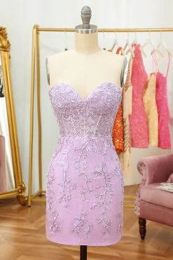Robe Courte Rose Serrée Avec Appliques -Zapaka WH2243Purple 1 first