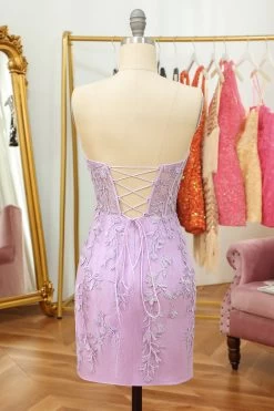 Robe Courte Rose Serrée Avec Appliques -Zapaka WH2243Purple 2
