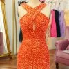 Glitter Red Halter Backless Sequins Robe De Retour Serrée -Zapaka WH2346 20Orange EF BC 881 EF BC 89 first