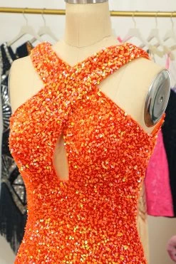 Glitter Red Halter Backless Sequins Robe De Retour Serrée 9 Glitter Red Halter Backless Sequins Robe De Retour Serrée -Zapaka WH2346 20Orange EF BC 884 EF BC 89