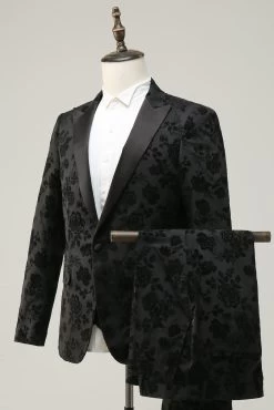Black Peak Lapel Jacquard Costumes De Bal Pour Hommes -Zapaka WHM0029Black 3