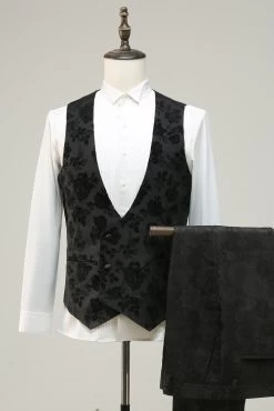 Black Peak Lapel Jacquard Costumes De Bal Pour Hommes -Zapaka WHM0029Black 4