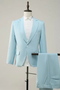 2 Pièces Bleu Clair Revers Cranté Costumes De Bal Pour Hommes