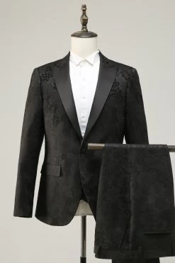Peak Lapel Black Jacquard Costumes De Bal Pour Hommes