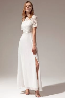Robe De Bal Formelle Blanche Avec Dentelle -Zapaka YYHX200022 2