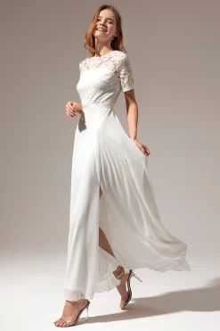 Robe De Bal Formelle Blanche Avec Dentelle -Zapaka YYHX200022 4