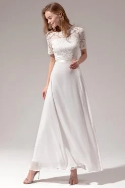 Robe De Bal Formelle Blanche Avec Dentelle