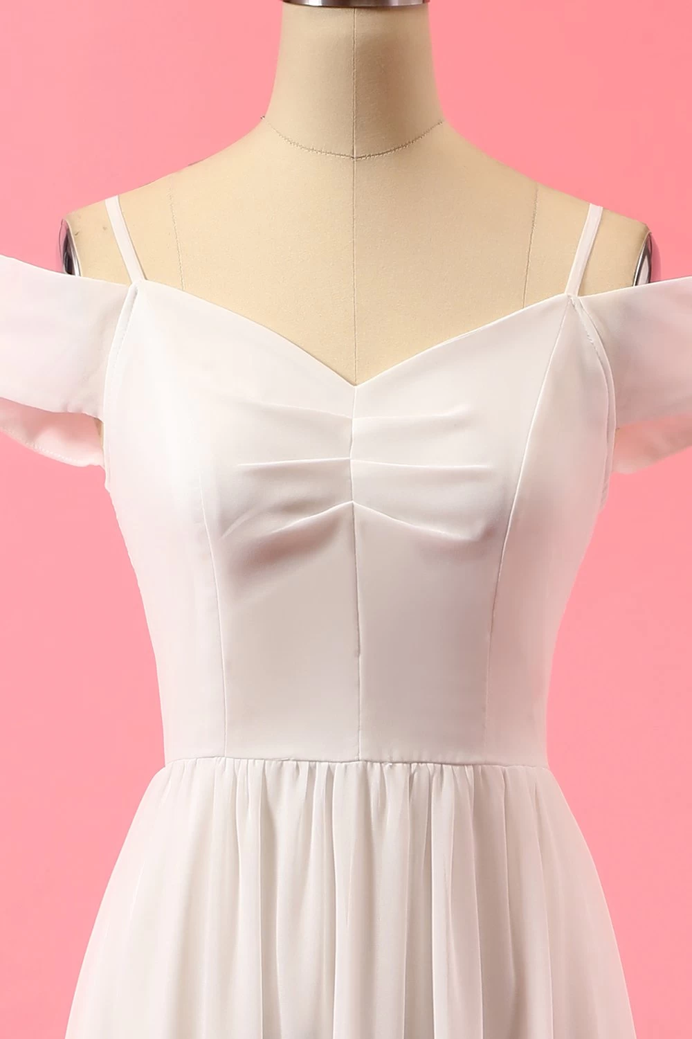 Robe De Demoiselle D'Honneur Longue En Mousseline De Soie Blanche 5 Robe De Demoiselle D'Honneur Longue En Mousseline De Soie Blanche – Image 3