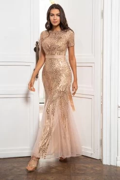 Champagne Paillettes Robe Mère De La Mariée -Zapaka YYLH20465 2