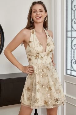 Robe De Cocktail Champagne à Sequins -Zapaka YYLH20666 Champagne 4