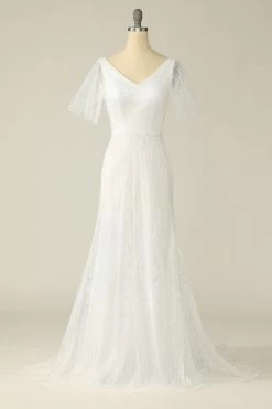 Robe De Mariée En Dentelle à Col V Blanc
