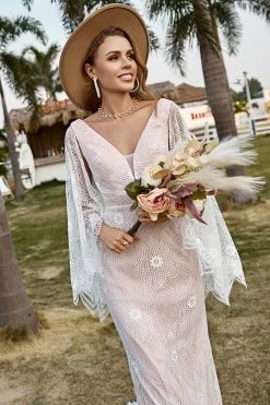 Robe De Mariée Boho En Dentelle Ivoire Et Champagne Avec Cape -Zapaka YYLH30810 20 21