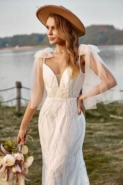 Ivory Mermaid Dentelle Sweep Train Boho Robe De Mariée Avec Nœuds Papillon -Zapaka YYLH30813 20 8