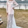 Ivory Mermaid Manches Longues Dentelle Boho Robe De Mariée Avec Sweep Train -Zapaka YYLH30817 6 first