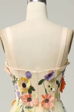 Une Ligne Spaghetti Straps Champagne Tea Length Robe De Bal Avec Appliques 13 Une Ligne Spaghetti Straps Champagne Tea Length Robe De Bal Avec Appliques -Zapaka YYLH30860Champagne 4