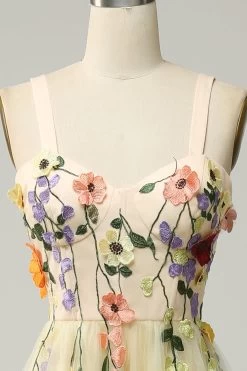 Une Ligne Spaghetti Straps Champagne Tea Length Robe De Bal Avec Appliques 11 Une Ligne Spaghetti Straps Champagne Tea Length Robe De Bal Avec Appliques -Zapaka YYLH30860Champagne 6