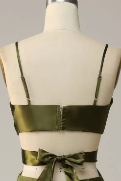 Sangles Spaghetti Découpées Olive Long Bridesmaid Dress Avec Fente -Zapaka YYLH30892 20Olive 20 4