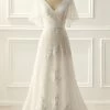 Col V Ivoire Une Ligne Robe De Mariée Longue Avec Appliques -Zapaka YYLH30916Ivory 1