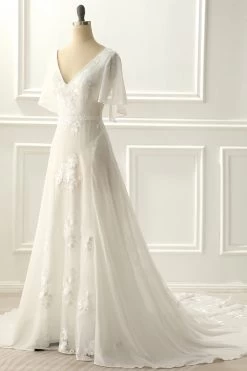 Col V Ivoire Une Ligne Robe De Mariée Longue Avec Appliques 10 Col V Ivoire Une Ligne Robe De Mariée Longue Avec Appliques -Zapaka YYLH30916Ivory 3