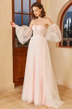 Robe De Mariée à Pois Roses Avec Manches Bouffantes -Zapaka YYLH450 White 6