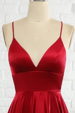 Simple A Line Spaghetti Straps Burgundy Long Prom Robe Avec Cirss Cross Back -Zapaka YYZL097 Burgundy 4
