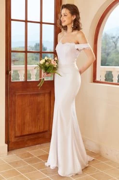 Mermaid Off The Shoulder Robe De Mariée Blanche Avec Dentelle -Zapaka YYZL126 White 7