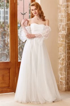 Tulle Blanc Off Shoulder Robe De Mariée 15 Tulle Blanc Off Shoulder Robe De Mariée -Zapaka YYZL139 White 6