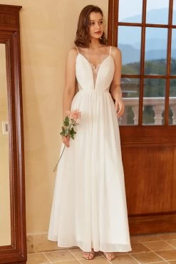 Spaghetti Blanc Sangles Simple Robe De Mariée -Zapaka YYZL140 White 3