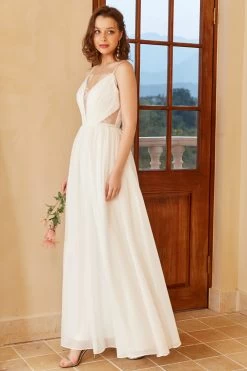 Spaghetti Blanc Sangles Simple Robe De Mariée -Zapaka YYZL140 White 7