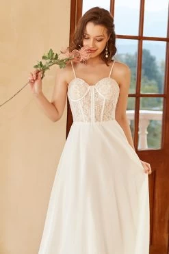 Belle A Line Spaghetti Straps Robe De Mariée Blanche Avec Appliques -Zapaka YYZL141 White 3