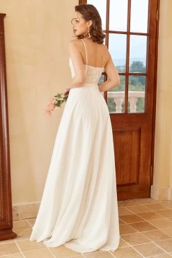 Belle A Line Spaghetti Straps Robe De Mariée Blanche Avec Appliques -Zapaka YYZL141 White 8