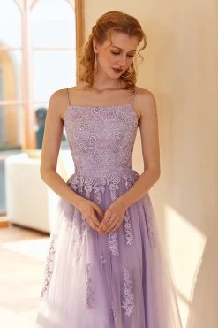Charmante A Line Spaghetti Straps Light Purple Long Prom Robe Avec Appliques 11 Charmante A Line Spaghetti Straps Light Purple Long Prom Robe Avec Appliques -Zapaka YYZL167 Light Purple 6