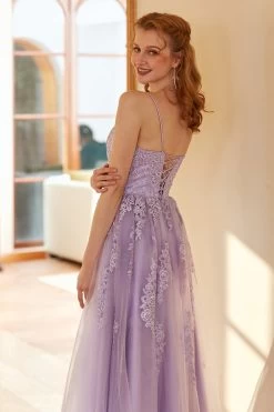 Charmante A Line Spaghetti Straps Light Purple Long Prom Robe Avec Appliques 12 Charmante A Line Spaghetti Straps Light Purple Long Prom Robe Avec Appliques -Zapaka YYZL167 Light Purple 8