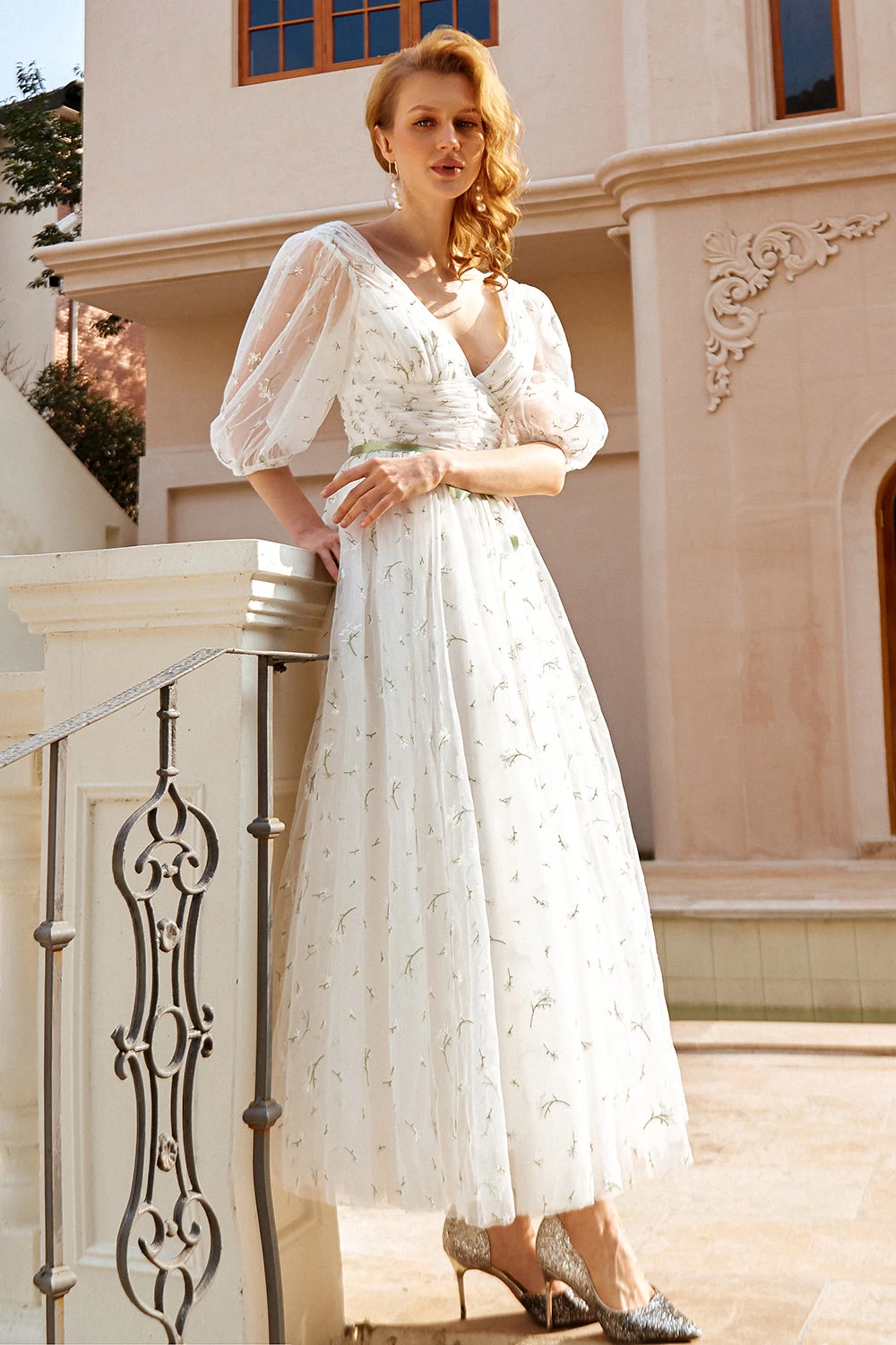 Imprimé Tulle Midi Robe De Mariée 8 Imprimé Tulle Midi Robe De Mariée – Image 6