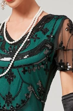 Paillettes Vert Foncé Longue Robe Des Années 20 -Zapaka YYZL221 Dark Green 6 09 11 2022