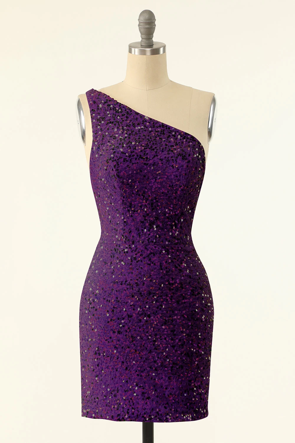 Purple One Shoulder Sequins Robe De Retour 3 Purple One Shoulder Sequins Robe De Retour