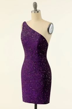 Purple One Shoulder Sequins Robe De Retour 14 Purple One Shoulder Sequins Robe De Retour -Zapaka YYZL243 Violet 3