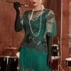 Vert Foncé Bateau Neck 1920s Gatsby Robe Avec Franges -Zapaka YYZL345DarkGreen 1 first