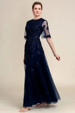 Robe De Mère De La Mariée Perlée Marine Scintillante Avec Dentelle 11 Robe De Mère De La Mariée Perlée Marine Scintillante Avec Dentelle -Zapaka YYZL447 Navy 5