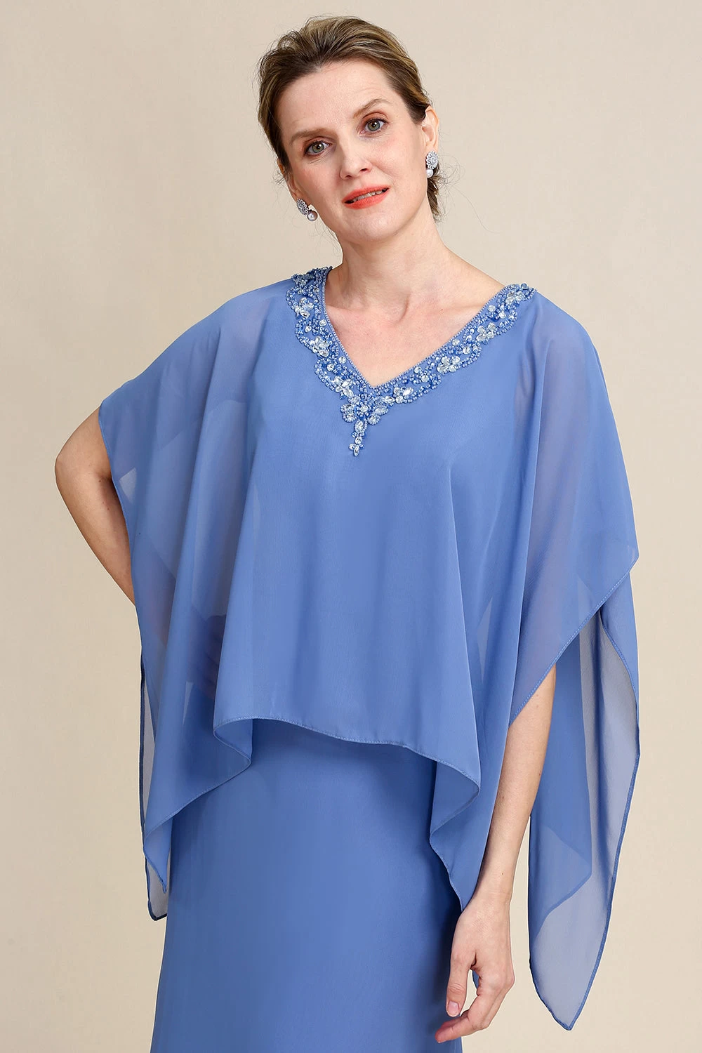 Grey Blue Sparkly Beaded Batwing Manches Robe De Mère De La Mariée 7 Grey Blue Sparkly Beaded Batwing Manches Robe De Mère De La Mariée – Image 5