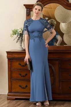 Robe De Mère De Mariée à Dos Ouvert à Dos Bleu Avec Fente