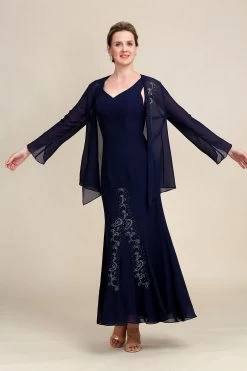 Marine Deux Pièces Perles Scintillantes Robe De La Mère De La Mariée -Zapaka YYZL460 Navy 3