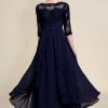 Robe De Mère De Mariée Marine Asymétrique à Manches Longues -Zapaka YYZL462 Navy 1 first