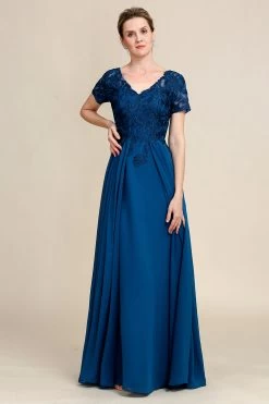 Robe De Mère De Mariée Bleue A Line Avec Appliques
