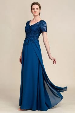Robe De Mère De Mariée Bleue A Line Avec Appliques -Zapaka YYZL465 Grey Blue 6